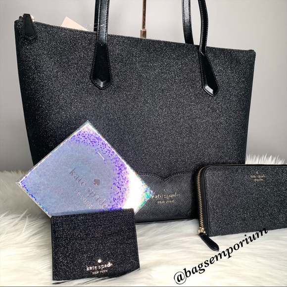Kate Spade LG Glitter Tote / Wallet 3 piece set - Picture 2 of 16
